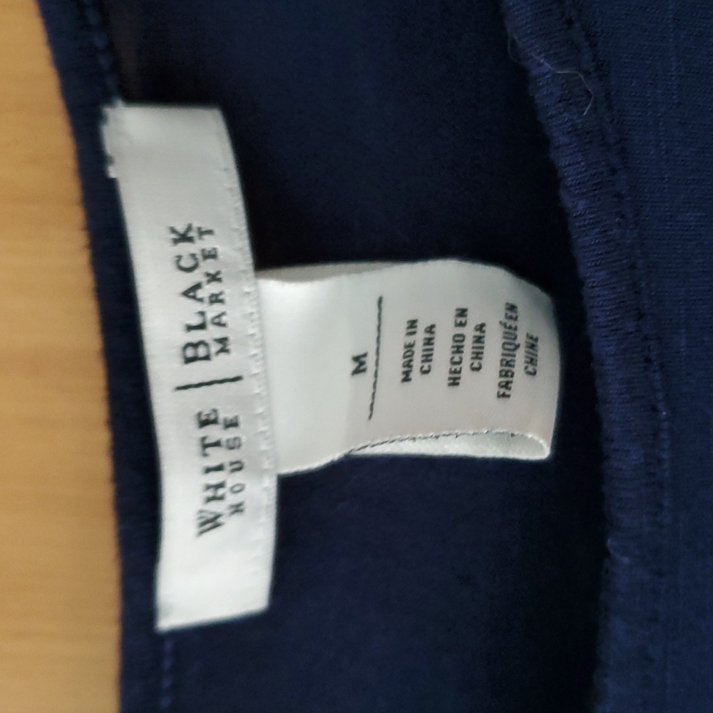 WHBM Navy Boatneck Tab Sleeve Shirt with Sheer Panel size medium - Picture 6 of 11